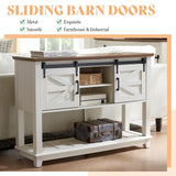 AMERLIFE Sofa Table with Sliding Barn Doors, TV Console Table, 46" Farmhouse Rustic Storage Entryway Table, Adjustable Open Shelves, Hallway, Living Room, Bedroom, Antique White AMERLIFE