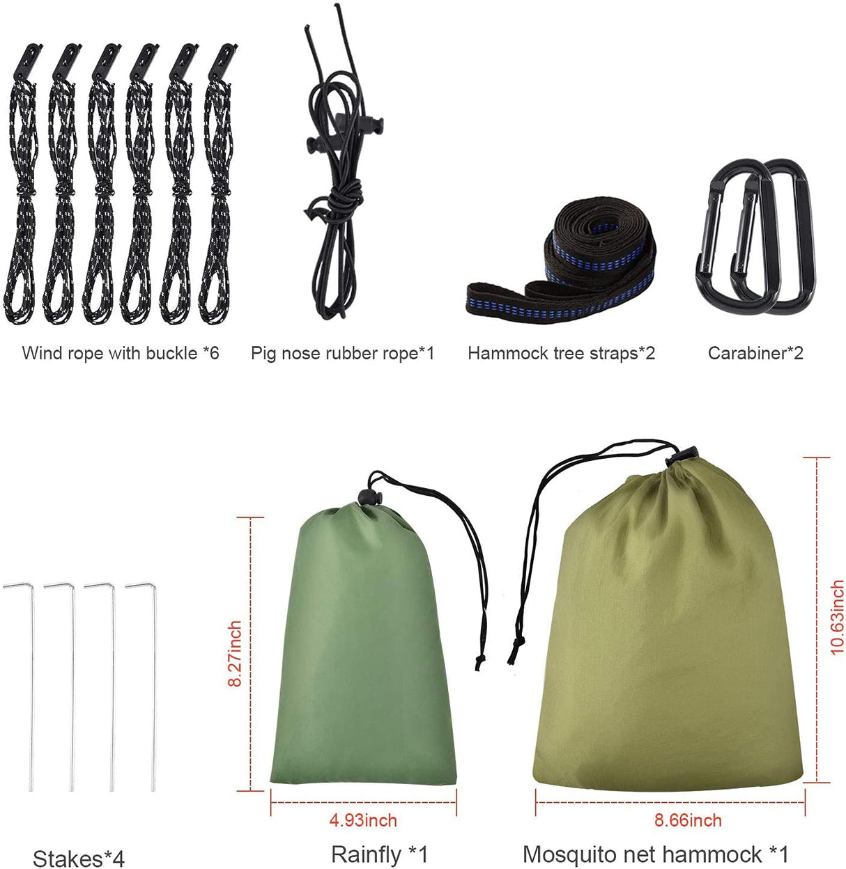 FIRINER Camping Hammock with Rain Fly Tarp and Mosquito Net Tent Tree Straps, Portable Single Double Nylon Parachute Hammock Rainfly Set for Backpacking Hiking Travel Yard Outdoor Activities Green FIRINER