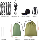 FIRINER Camping Hammock with Rain Fly Tarp and Mosquito Net Tent Tree Straps, Portable Single Double Nylon Parachute Hammock Rainfly Set for Backpacking Hiking Travel Yard Outdoor Activities Green FIRINER