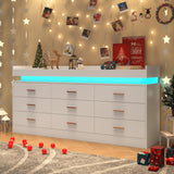 Hlivelood 9 Drawer Dresser with LED Light and Charging Station, Modern Chest of Drawers for Closet, Wide Drawer Organizer Cabinet for Bedroom, Living Room, Entryway, Hallway(9 Drawer White) Hlivelood