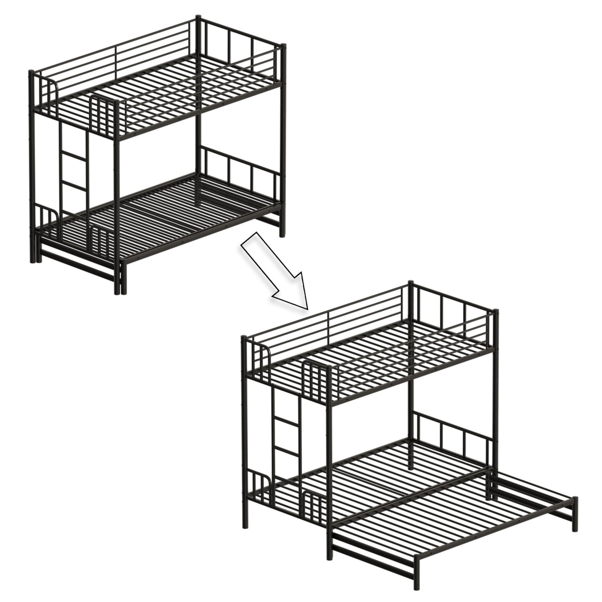 FEIOMKSS Twin Over King Bunk Bed with Pull-Out Trundle - Detachable Metal Twin Bunk Beds with High Guardrail Ladder for 3 Teens/Adults No Box Spring Needed (Twin Bunk w/Pull-Out Bed) FEIOMKSS