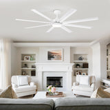 72 inch Ceiling Fans with Lights, Large White Industrial Ceiling Fan with LED and Remote Control, 6 Speeds Reversible DC Motor and 8 Blades Ceiling Fan for Indoor/Outdoor Patio Bedroom Living Room Breezary
