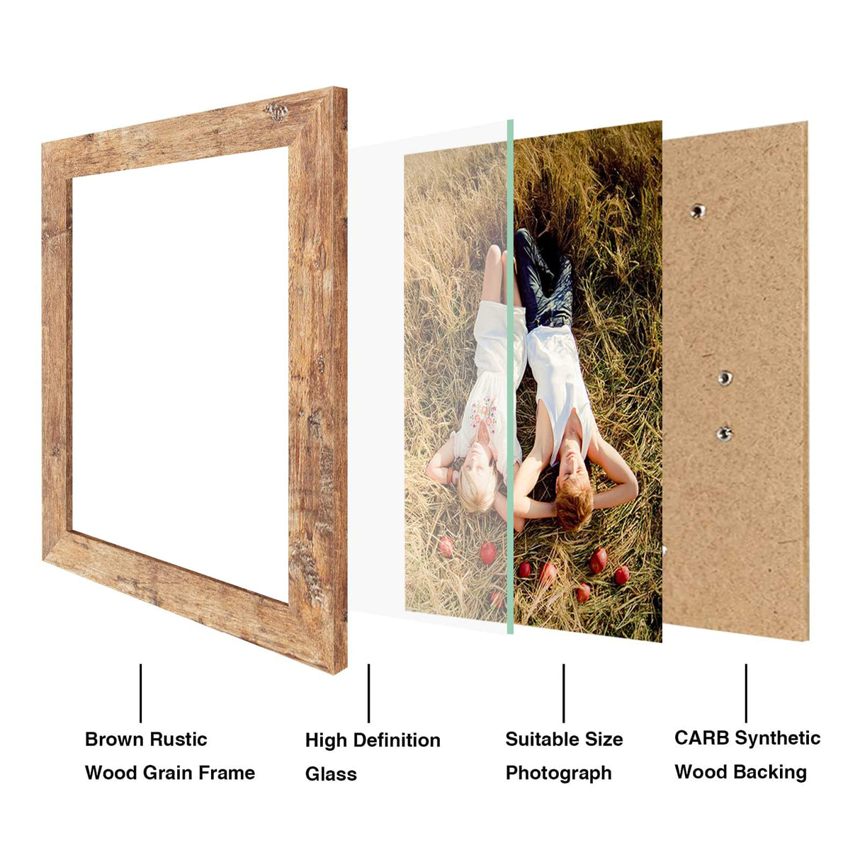 iRahmen 4 Pack 8x10 Picture Frame Rustic Brown Set with High Definition Glass Photo Frames for Desktop Display and Wall Mounting. iRahmen
