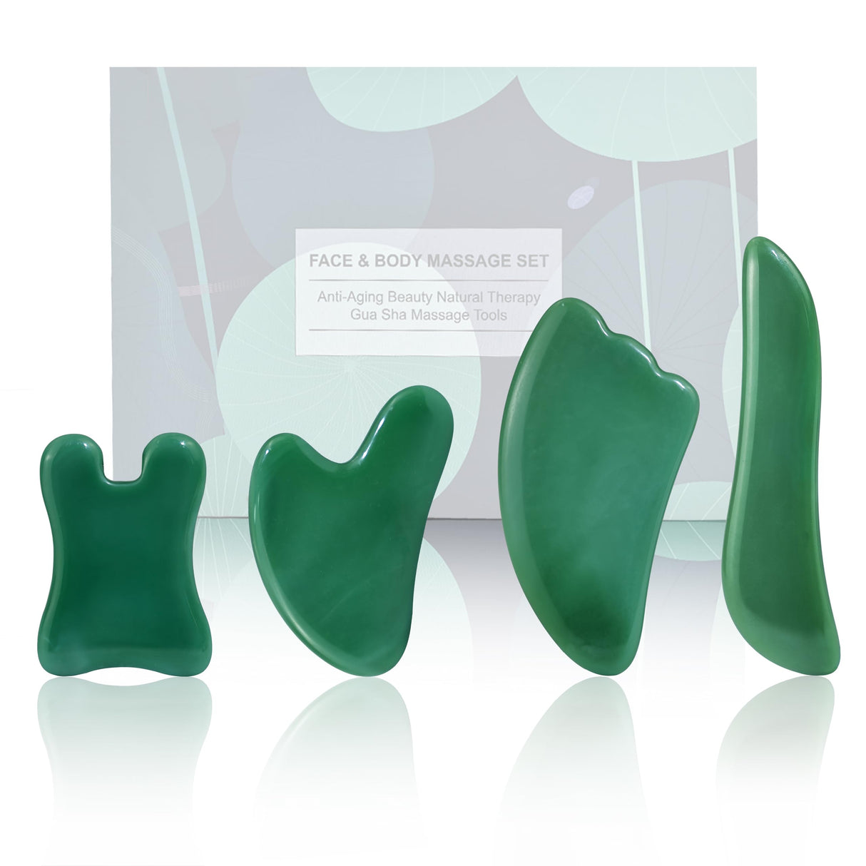 Rena Chris Guasha Massage Tool, 4 Pcs Gua Sha Facial Tool, Guasha Board for SPA Acupuncture Therapy Trigger Point Treatment, Gua Sha Scraping Massage Tool（Green） Rena Chris