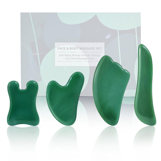 Rena Chris Guasha Massage Tool, 4 Pcs Gua Sha Facial Tool, Guasha Board for SPA Acupuncture Therapy Trigger Point Treatment, Gua Sha Scraping Massage Tool（Green）