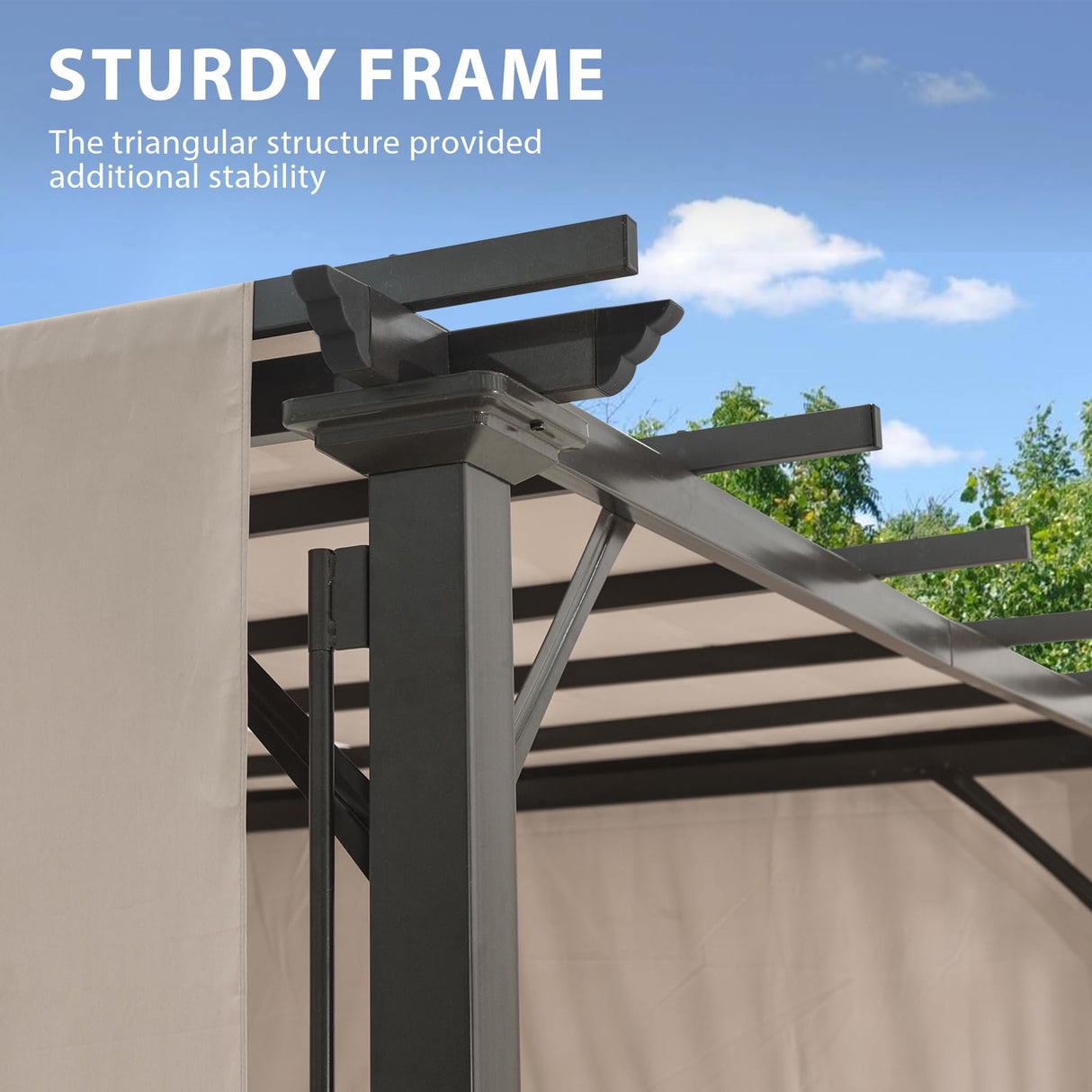 COOS BAY Outdoor Patio Pergola 10x10 ft with Retractable Sun Shade Canopy Top, Metal Frame Gazebo Sun Shade for Backyard, Deck, Garden and Poolside, Beige COOS BAY