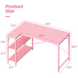 Huuger L Shaped Desk, 47 Inches Computer Desk with Reversible Storage Shelves, Gaming Desk, Corner Desk Home Office Desks, Writing Desk Study Desk with Metal Frame, Pink Huuger