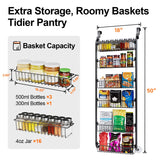 Over the Door Heavy-Duty Metal Organizer, 6-Tier Door Storage for Pantry, Easy Install, D4.65xW18xH50inch, Black Delamu