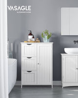 VASAGLE White Bathroom Storage Cabinet with 3 Drawers and Adjustable Shelf, Freestanding Organiser VASAGLE