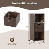 Tangkula Rattan Outdoor Storage Cabinet, Patiojoy Outdoor Wicker Cabinet with 3 Shelves, 1 Removable Drawer, 4 Wheels, Patio Storage Deck Box Cart for Backyard Poolside Porch (Mix Brown) Tangkula