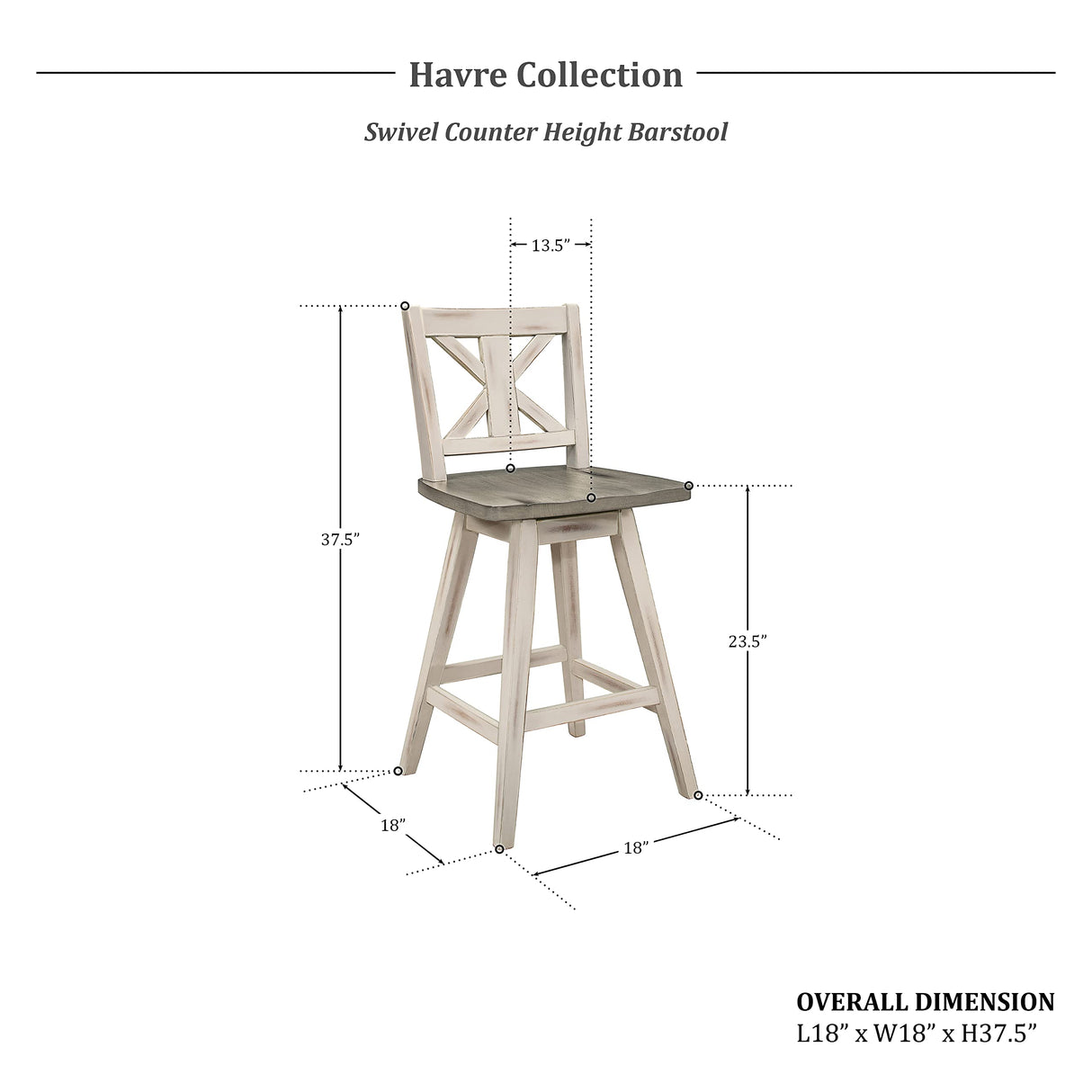 Lexicon Swivel Counter Height Bar Stools-Set-of-2, Modern Solid Wood Kitchen Stools Counter Height, High Back, Swivel Seat, Footrest for Kitchen Island, Easy Assembly, X-Back, 24" SH, White Lexicon