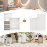 SILKYDRY Reception Desk, Small Retail Checkout Counter with Lockable Drawer and Open Shelves, Wooden Front Desk Reception Counter, Oval Desktop & L Counter for Store Office Lobby Salon (White) SILKYDRY