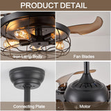 DuMaiWay 36" Caged Ceiling Fan with Lights, Industrial Retro Ceiling Fans with Remote Controller Vintage Style for Farmhouse/Living Room/Bedroom/Restaurant 5 Lights 4 Fan Blades Black DuMaiWay