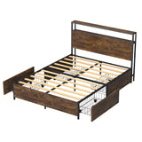 Panana Modern Queen Size Bed Frame with 4 Storage Drawers - Industrial Metal & Solid Wood Platform Bed, Sturdy & Space-Saving Design, Easy Assembly, Eco-Friendly Materials (Queen (U.S. Standard)) Panana