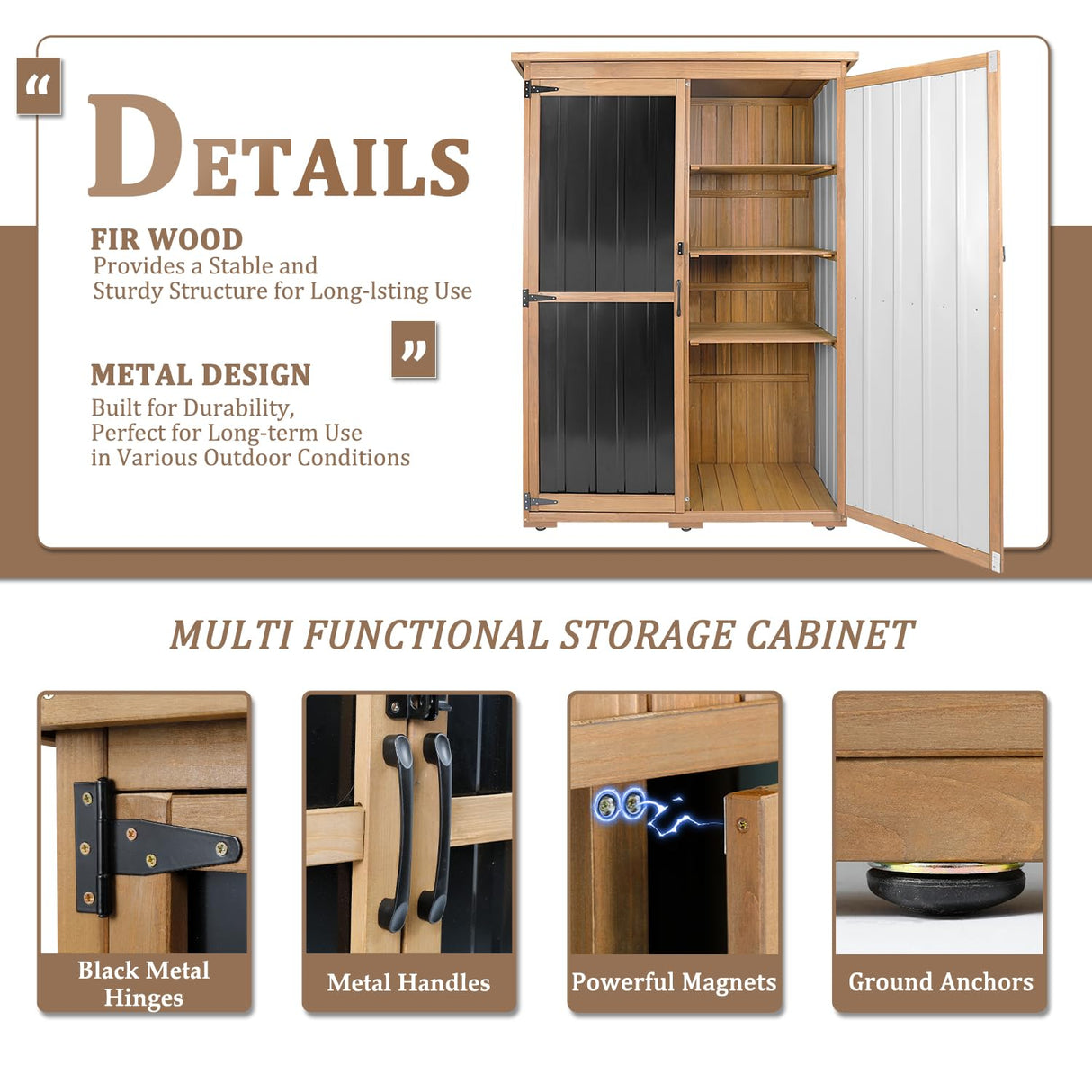 Outdoor Storage Shed, Waterproof Garden Sheds & Outdoor Storage Cabinet with Lockable Door Sloping Roof, Wood Metal Tool Shed for Backyard Patio Lawn 68”x46” PetsCosset