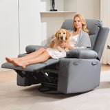 Leather Recliner Chair Nursery, Oversized Manual Reclining Rocking Chair, 360 Swivel Glider with Cup Holder, Massage and Heat Recliner, Small Sofa Chairs for Adults, Living Room, RV, Bedroom, Gray PeacefulHues