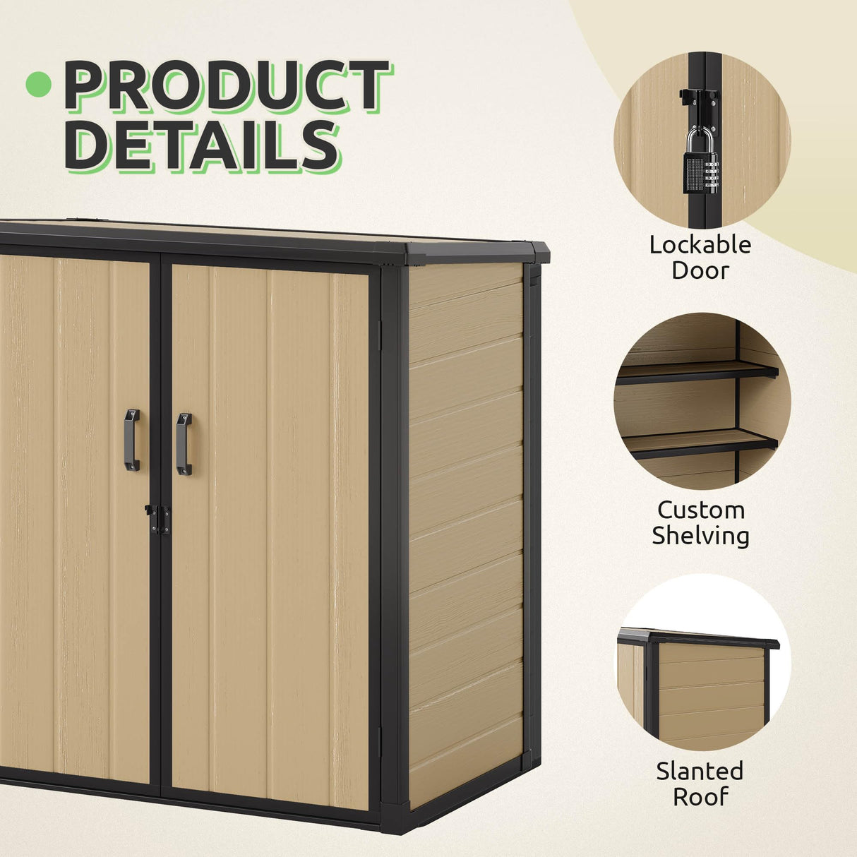 GOOBED Outdoor Storage Shed with 2 Adjustable Shelves, 49 Cu Ft Waterproof Vertical Garden Tool Shed with Lockable Door, Plastic Tall Tool Cabinet for Backyard Garden Patio Lawn, Brown GOOBED