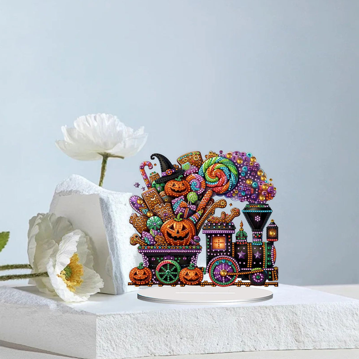 NQRSBUI DIY Halloween Tabletop Diamond Art Painting Kit, Special Shaped Diamond Painting Desktop Ornament, Double Sided Diamond Art Desktop Kits for Home Office Decor (Halloween Train) NQRSBUI