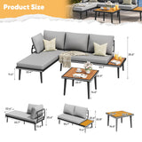 Greesum Outdoor Sectional Sofa Set L-Shaped Metal Patio Furniture with All-Weather Cushions and Built-in Side Coffee Table for Garden, Lawn, Backyard, Poolside, Gray Greesum
