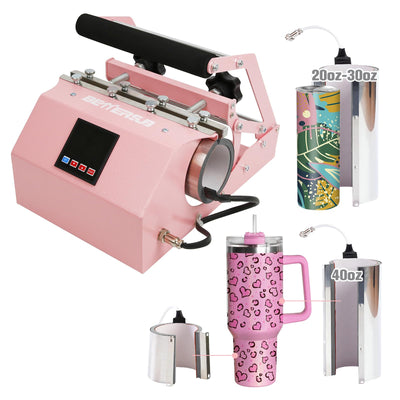 BetterSub 3in1 40 OZ Tumbler Mug Heat Press Machine 30 OZ 20 OZ 16 OZ Sublimation Straight Skinny Tumbler Mug,11 OZ 15 OZ 16 OZ Sublimation Mug Heat Transfer Pink