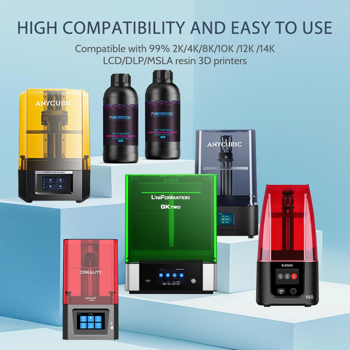 FUNCRECOL Tough Resin,Durable 3D Printer Resin with High Precision and High Toughness 365-405nm UV-Curing Resin Flexible Photopolymer Resin for LCD/DLP 3D Printing,1000G FUNCRECOL