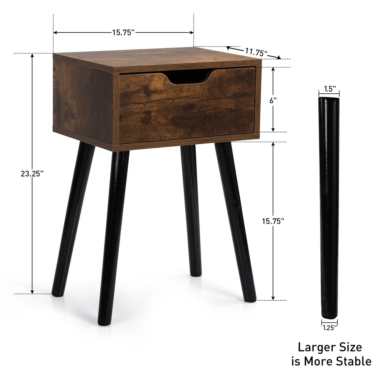 JAXPETY Set of 2 Retro Brown Nightstands with Drawer, Mid-Century Nightstands for Bedroom or Living Room with Solid Wood Legs JAXPETY