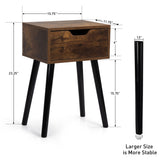 JAXPETY Set of 2 Retro Brown Nightstands with Drawer, Mid-Century Nightstands for Bedroom or Living Room with Solid Wood Legs JAXPETY