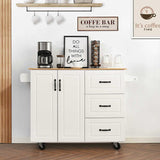 4 EVER WINNER Kitchen Island Cart on Wheels with Storage and Drop Leaf, 43" Rolling Kitchen Cart with Spice Rack & Towel Rack & 3 Drawers, White 4 EVER WINNER