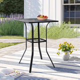 Betterland Patio Bar Table, Outdoor Square Bar Height Table Metal Bar Bistro Table, Metal Frame & Slat Tabletop with 1.57" Umbrella Hole Betterland