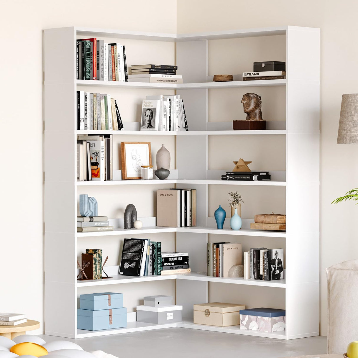 MXV 71.5" Tall L-Shaped Corner Bookshelf, 6-Tier 35.2" Wide Wooden Bookcase with Storage Organizer, Display Shelf for Home, Office, Living Room (35.2") MXV