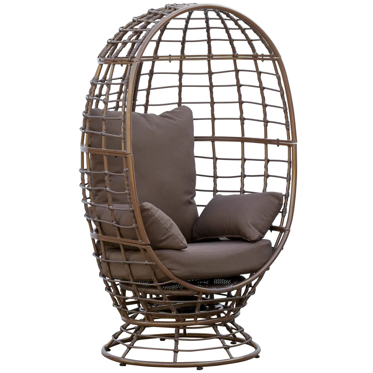 Outsunny Wicker Egg Chair, 360 Rotating Indoor Outdoor Boho Basket Seat with Cushion and Pillows for Backyard, Porch, Patio, Garden, Handwoven All-Weather PE Rattan, Steel Frame, Brown Outsunny