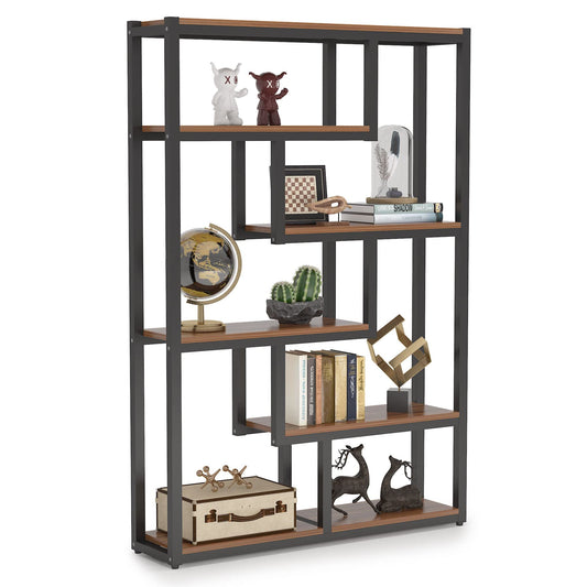 Industrial-Chic 6-Shelf Dark Walnut Bookshelf with Sturdy Metal Frame - WoodArtSupply