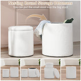 oakvivo Round Ottoman Foot Stool with Storage Set of 2, Storage Ottoman with Removable Lid, Soft Teddy Velvet Upholstered Footstool, Vanity Stool for Makeup, Foot Rest for Living Room, Bedroom, White oakvivo