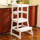 Kids Kitchen Step Stool with Safety Rail,Wooden Toddler Standing Tower for Kitchen Counter, Kids Montessori Stool, Solid Wood Construction,White Wiifo