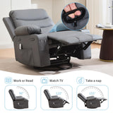 Leather Recliner Chair Nursery, Oversized Manual Reclining Rocking Chair, 360 Swivel Glider with Cup Holder, Massage and Heat Recliner, Small Sofa Chairs for Adults, Living Room, RV, Bedroom, Gray PeacefulHues