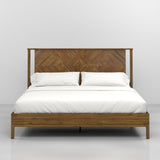 Ethan King Platform Bed Frame with Headboard - Stylish Acacia Wood in Rustic Dark Brown Finish Bme
