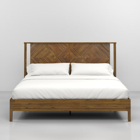 Ethan King Platform Bed Frame with Headboard - Stylish Acacia Wood in Rustic Dark Brown Finish Bme