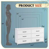 WLIVE Wide Fabric Dresser, 6 Drawer Dresser TV Stand for 60" TV, Dressers Bedroom Furniture Large Storage Tower Unit with Fabric Bins, White Dresser for Bedroom, Closet, Hallway, White WLIVE