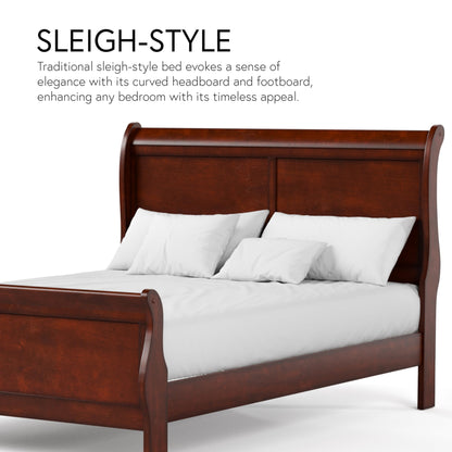 Furniture of America Arabella Cherry Wood Queen Sleigh Bed Frame with Headboard and Footboard - WoodArtSupply