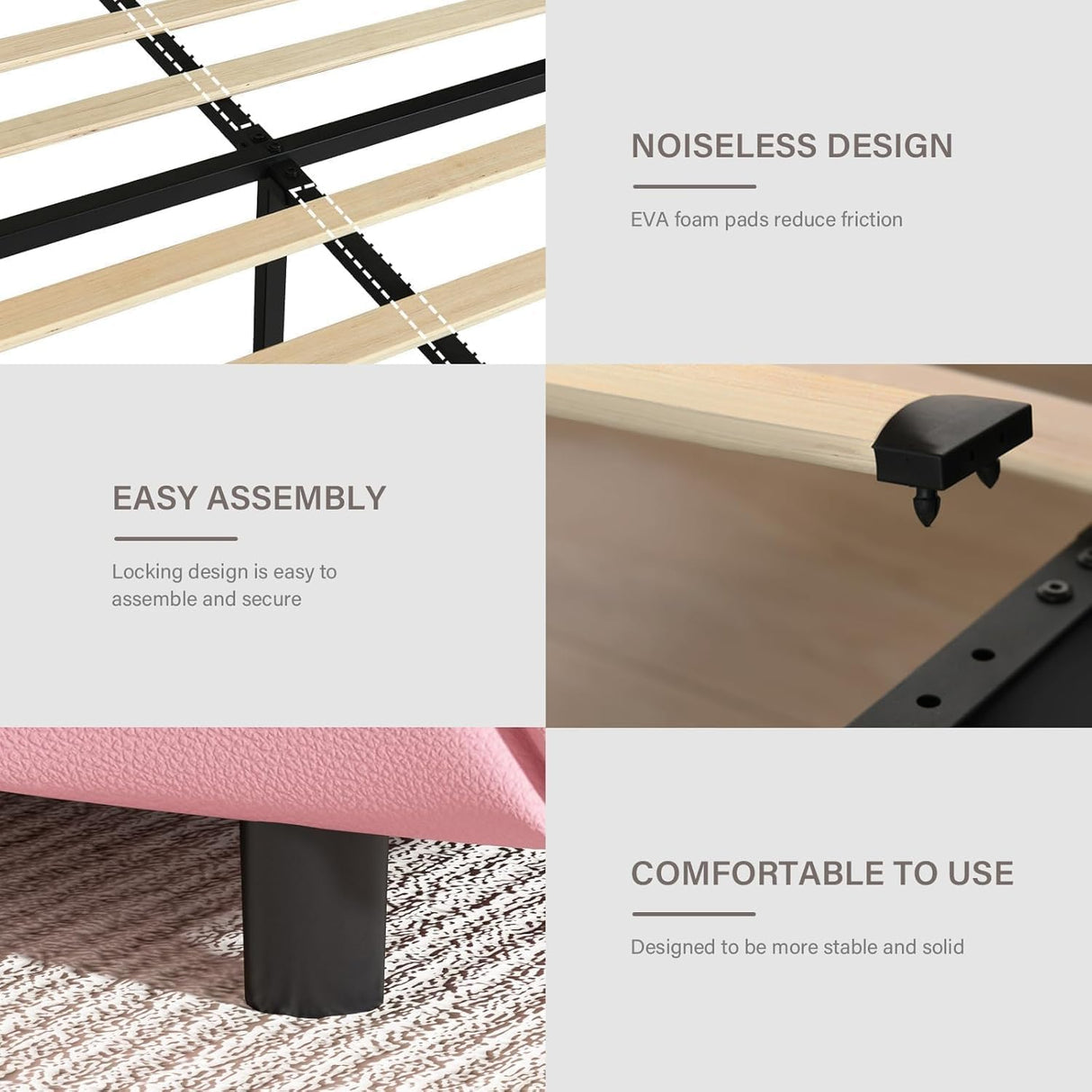 Queen Size Bed Frame with LED Lights, Upholstered Platform Bed with Storage Drawers, Princess Bed with Diamond Headboard and Footboard, No Box Spring Needed, Easy Assembly, Pink BarnFurin