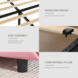 Queen Size Bed Frame with LED Lights, Upholstered Platform Bed with Storage Drawers, Princess Bed with Diamond Headboard and Footboard, No Box Spring Needed, Easy Assembly, Pink BarnFurin