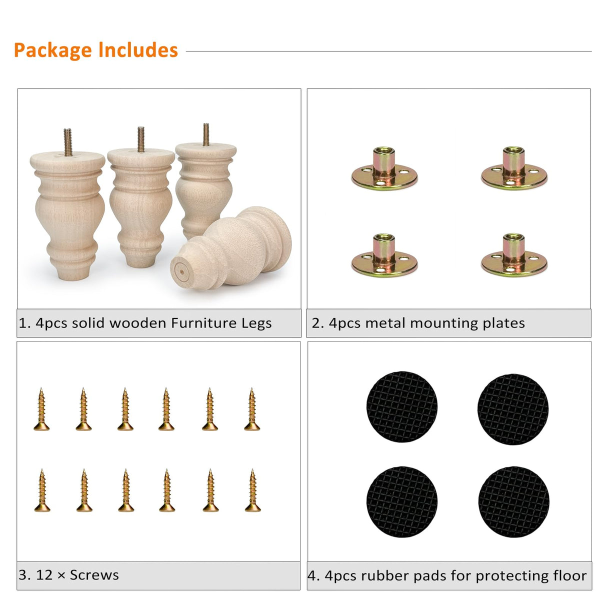 Crawopft 5 Inch Wooden Furniture Legs, Set of 4 Replacement Solid Wood Unfinished Round Furniture Bun Feet for Couch Chair Sofa Dresser Desk Table Cabinet Bed Bookcase Crawopft