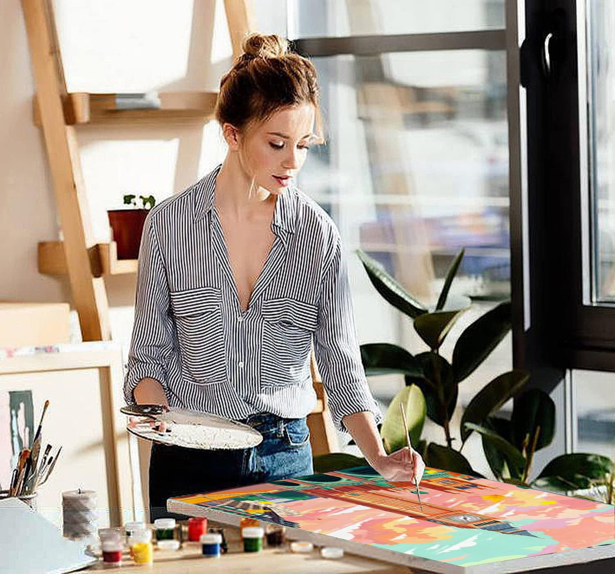 Tiwabb 6Packs Landscape Paint by Numbers Kit for Adults Beginner,Famous Buildings Easy Adult Paint by Number Kits on Canvas DIY Painting for Beginners Art by Numbers Home Wall Decor 10x12 Inch Tiwabb