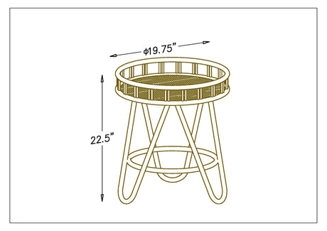 FINECASA Rattan Side Table with Wicker Tray Top 20x23'', Boho Hand-Woven End Table, Small Round End Table with Hairpin Legs, Coffee Table Set for Living Room, Bedroom (Handcraft) FINECASA