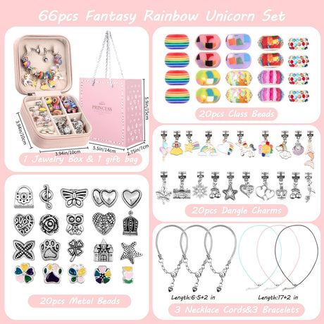 UFU Charm Bracelet Making Kit Girls Beads for Jewelry Making Kit, Unicorns Arts Crafts Gifts Set for Teen Girls Age 5 6 7 8-12, with a Portable Bracelet Organizer Box UFU