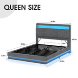 Fameill Queen Size Lift Up Storage Bed Frame, Storage Headboard with Charging Station, LED Lights Upholstered Platform Bed, No Box Spring Needed, Noise-Free, Dark Grey Fameill