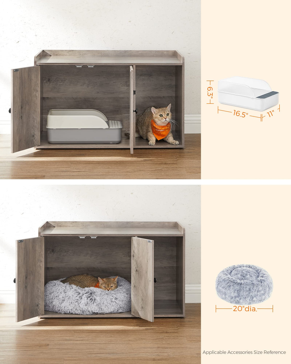 Feandrea Litter Box Enclosure, Cat Litter Box Furniture Hidden, with Front Entry, Modern Cat House for Indoor Cat, Kitty, Side End Table, 32.4 x 20.9 x 19.7 Inches, Greige UPCL001G01 Feandrea