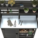 GDLF Potting Bench Table Large Garden Outdoor Work Bench Metal Tabletop Workstation with Storage Cabinet Shelf Dark Grey GDLF