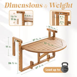 IDZO FSC Acacia Wood Folding Balcony Bar Table for Railings, Adjustable Height & Width, Teak Brush Finish Durable Against Weather, Ideal Spacious Dimension of 27 9/16 x 21 5/8 Inch, Half-Round Design IDZO