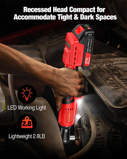 Cordless Electric Ratchet Wrench Set 3/8", Upgraded 60 Ft-lbs 21V Powerful Ratchet Tool Kit, With LED Light Cordless Ratchet,Variable Speed,7 Sockets, 3" Extension Bar, 1/4" Adapter, 2*2000mA - WoodArtSupply